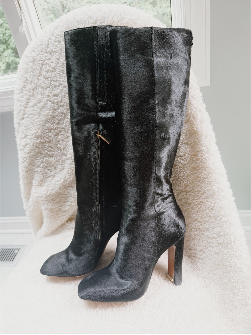 NWOT Calvin Klein Collection Pony Hair Black High-Heel Boots